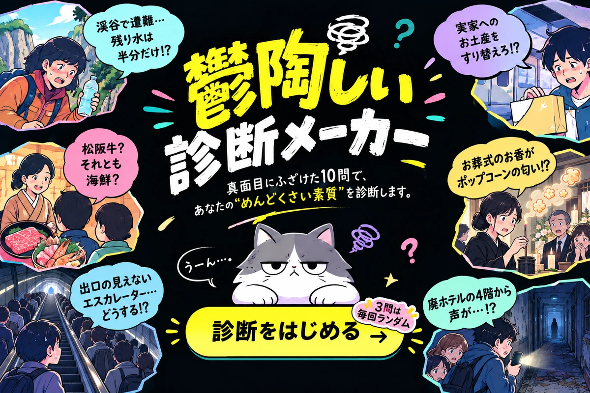 鬱陶しい診断メーカー。真面目にふざけた10問で、あなたのめんどくさい素質を診断します。